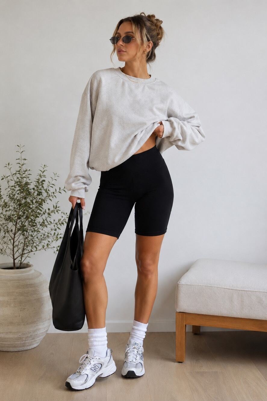 Lisa Says Gah Black High-Waisted Bike Shorts Stretch Minimalist Athleisure USA S